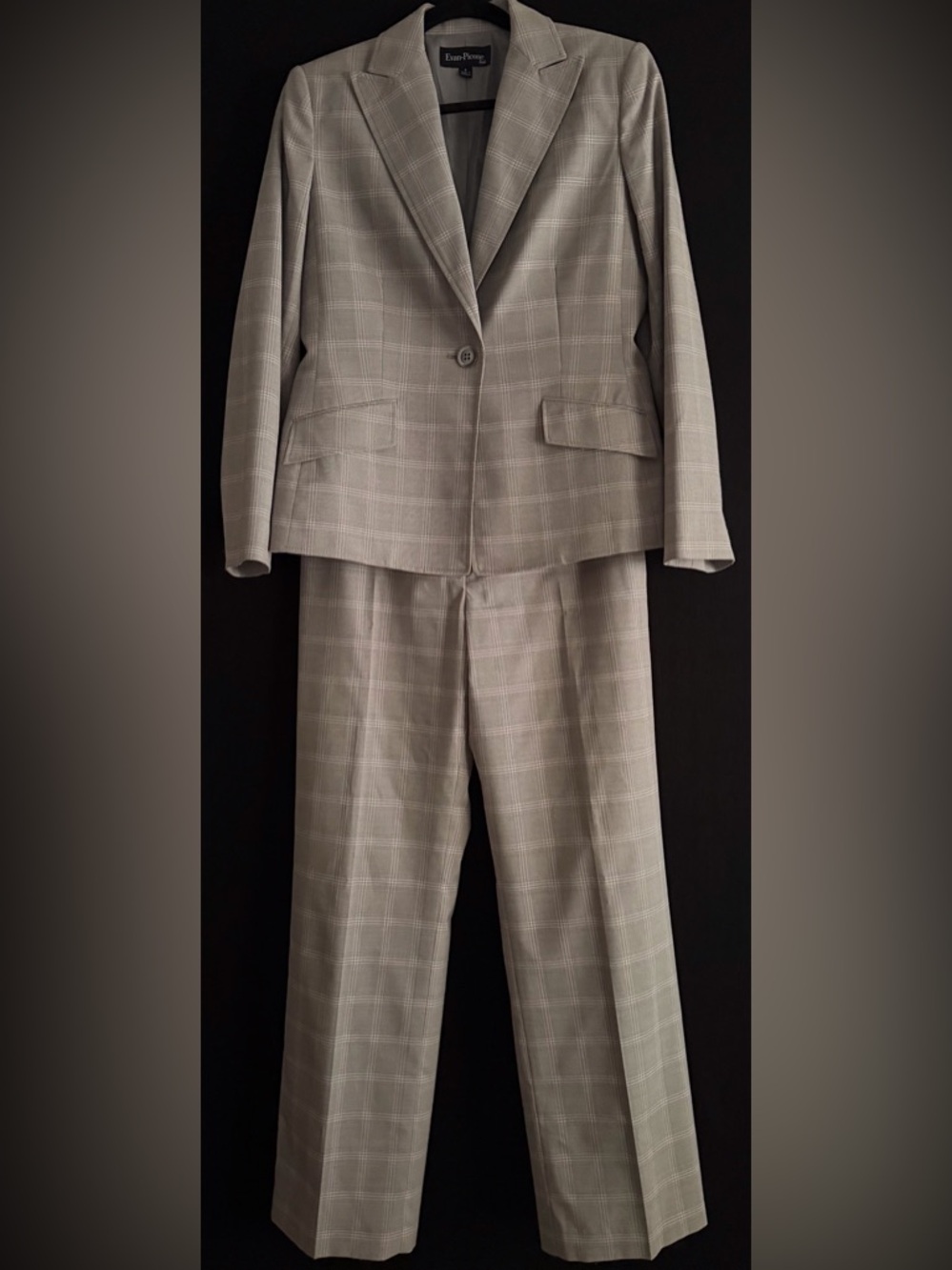 Evan Picone Professional Grey Plaid Button Blazer Straight Leg Trouser Sz 8